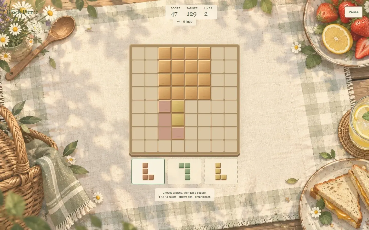 A later Block Picnic challenge shows a different layout and tray shapes.