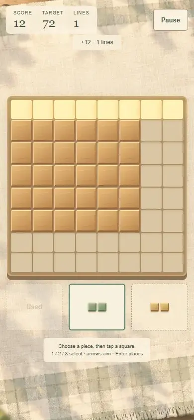 Block Picnic board, three-piece tray and score target at phone width.