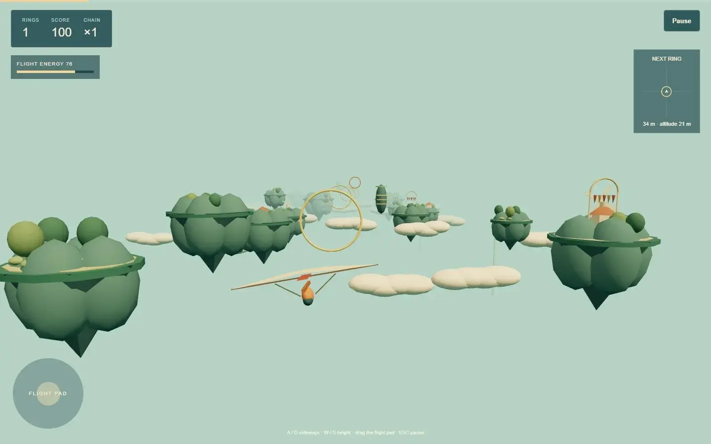 Cloudline glider follows a different island route with ring and energy indicators.